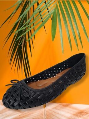LUCKY BRAND® Leather Black Ballet Woven Flats Size: 9M